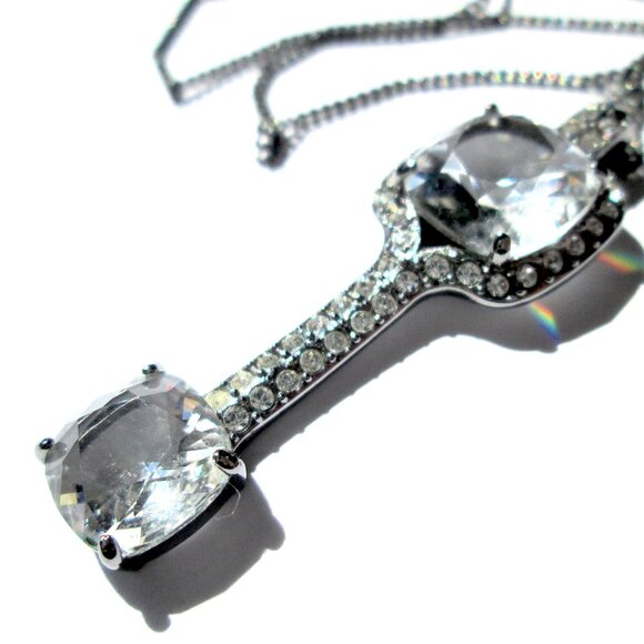 ✨🗝️ Swarovski Pendant Necklace Dk Silver Tone Sparkly Cushion Cut Stylized Key - Picture 3 of 11